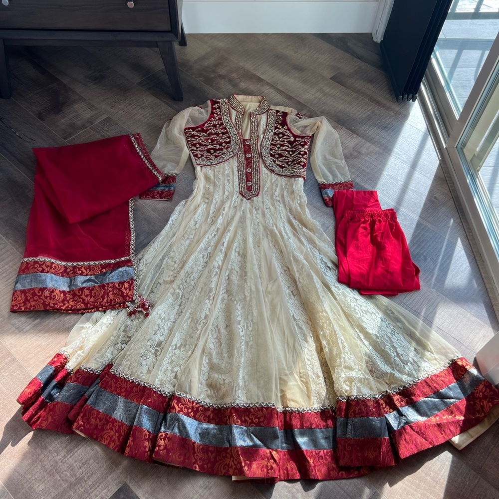 Indian Pakistani dress gown red tan